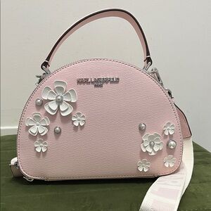 Karl Lagerfeld Light Pink Crossbody Bag with White Floral Accents
